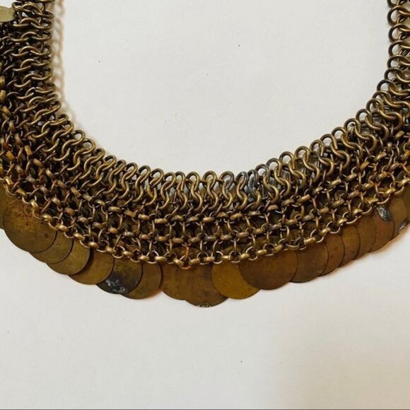 Vintage Brass Necklace Gypsy Costume Adjustable Jewelry Chain Mail Necklace - Picture 10 of 12